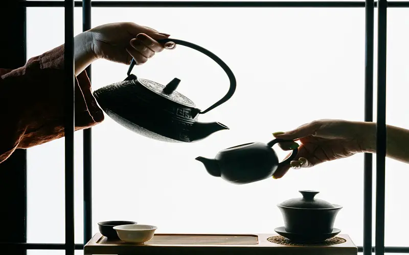 History of the Japanese Tea Ceremony- holding tea pot and tea cup
